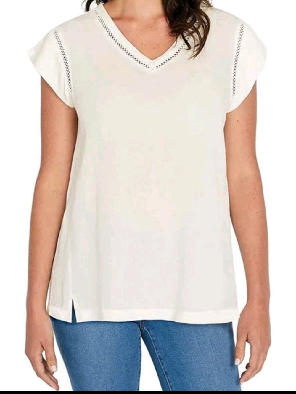 Buffalo David Bitton Ivory Short Sleeve V Neck LARGE